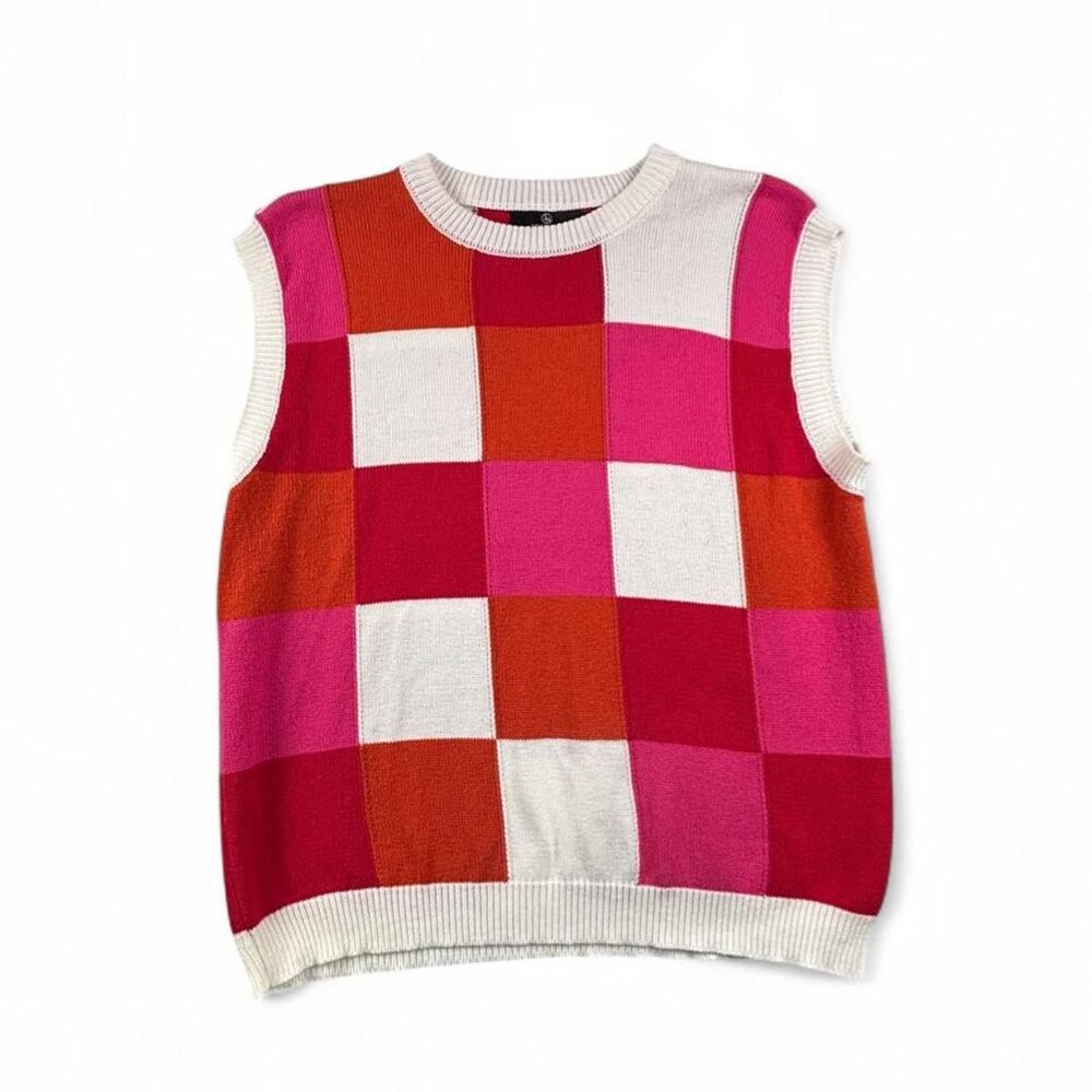 Lillusory Pink Orange Color Block Sweater Vest Women's Large